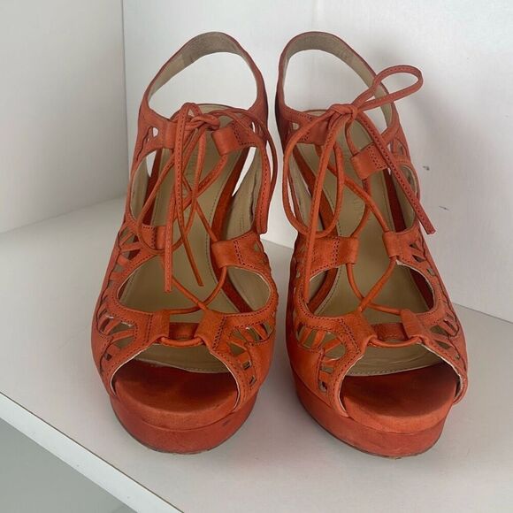 Vera Wang Lace Up Slingback Platform Heeled Sandals 7 - Picture 3 of 15